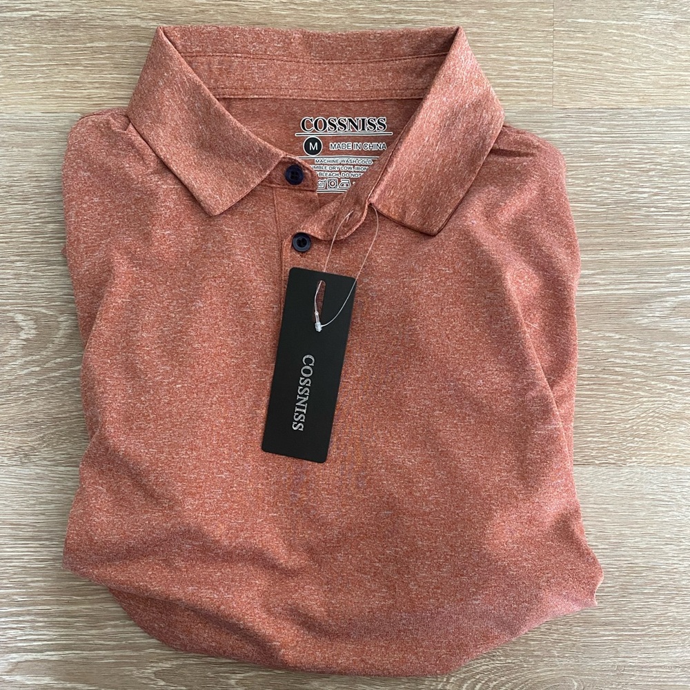 2 male golf polos- brand new with tags! Light fit material (size M)
